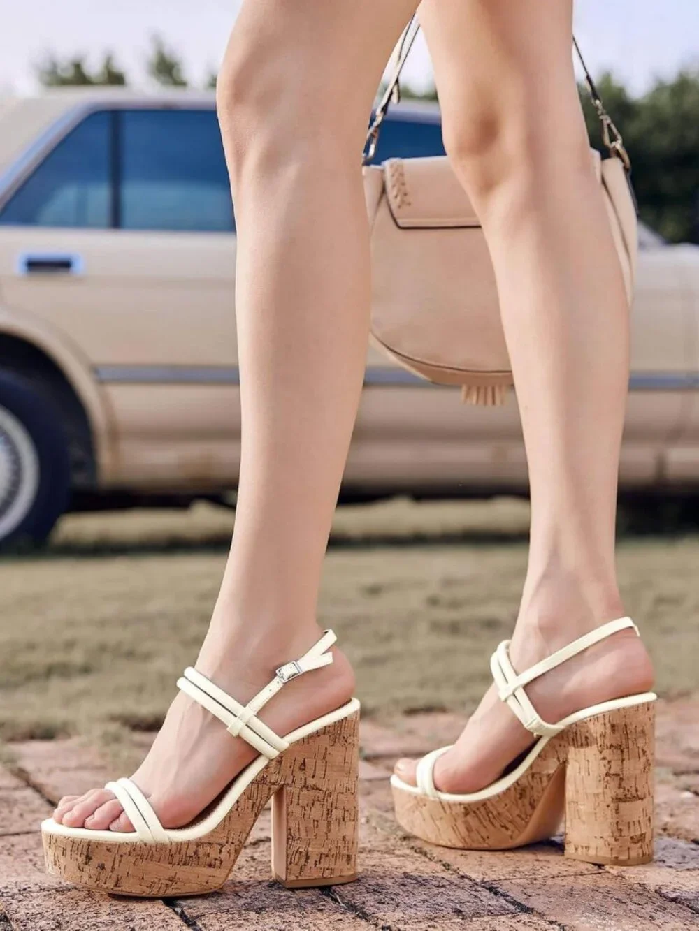 Stylish Women's Open Toe Cork Wedge Heels - Slingback Ankle Strap Summer Sandals